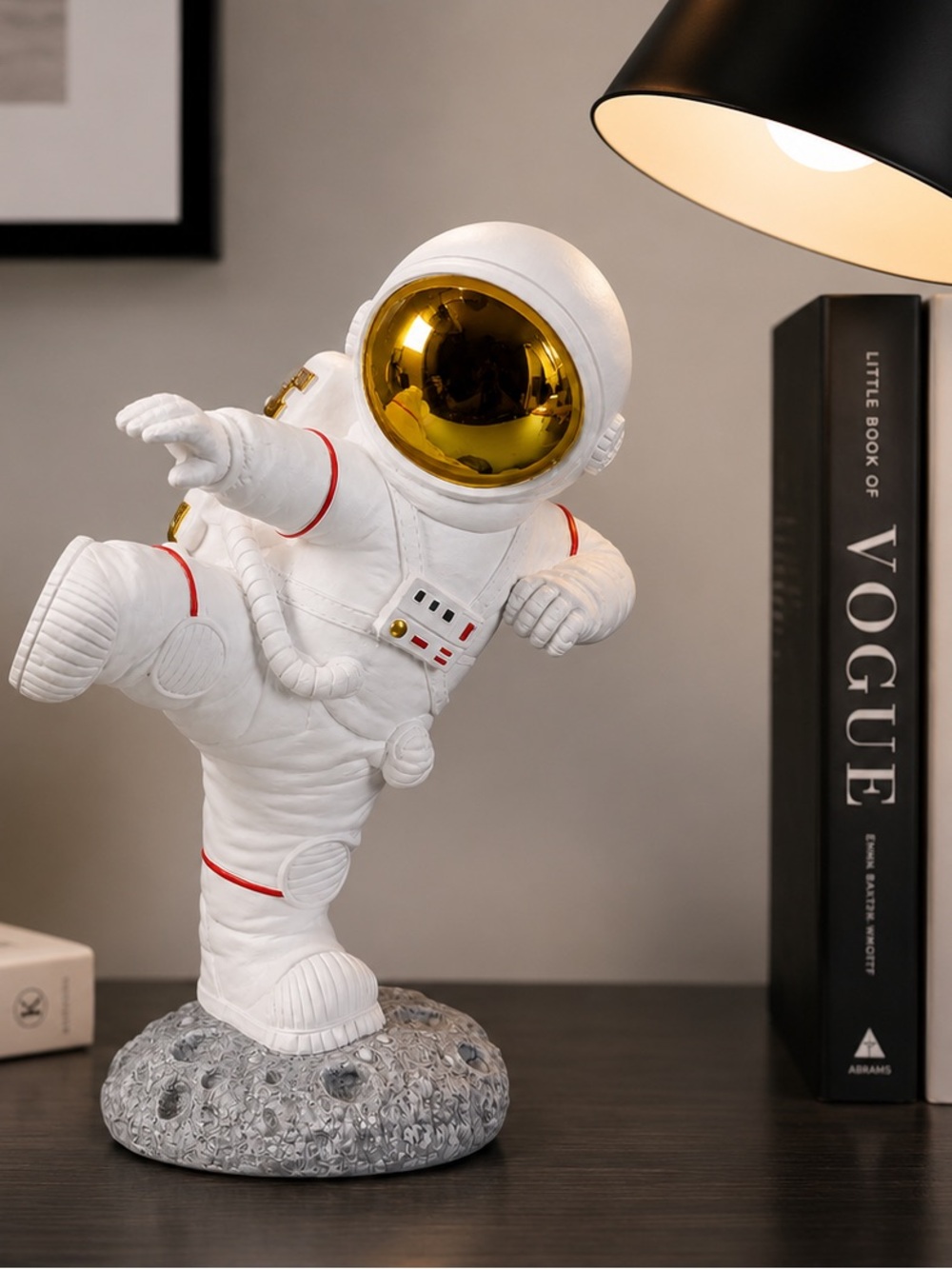 Astronaut Figurine Gold Visor Moon Base Decor 8”